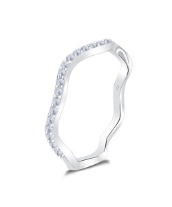 Wave Shape with CZ Crystal Silver Ring NSR-4085